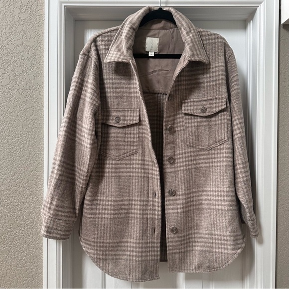 Joie Boyfriend Plaid Shacket Shirt Jacket Tan Size Large - Picture 2 of 10